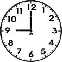 a black and white clock shows the time as 5:00