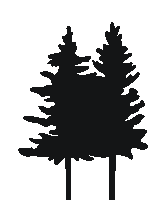 a black and white silhouette of two pine trees on a white background