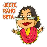 a sticker of a woman with glasses and the words jeete raho beta on it