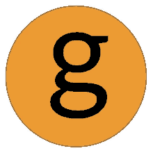 an orange circle with a black letter g inside