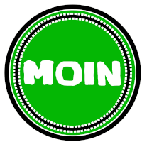 a green circle with the word moin written inside of it