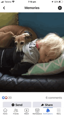 a screenshot of a child sleeping with a dog on a couch