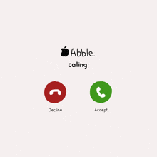 a drawing of an apple calling screen with buttons for decline and accept