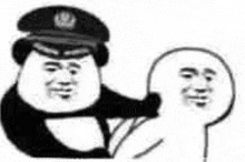 a black and white drawing of a man in a police uniform holding a stick .