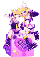 a boy and a girl are sitting on a pink box with hearts on it