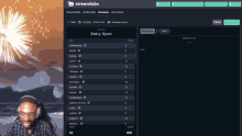 a screenshot of a streamlabs page with a man in front of fireworks