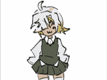 a drawing of a girl wearing a vest and skirt