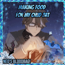 a picture of a man making food for a chub bat