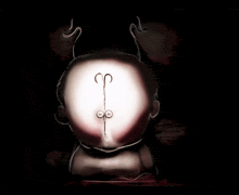 a cartoon drawing of a baby with a strange face and eyes
