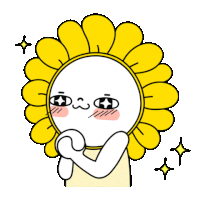 a cartoon character with a sunflower instead of a head