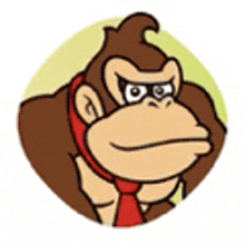 donkey kong is wearing a red tie and glasses and looking angry .