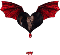 a picture of a vampire kissing another vampire in a heart with red wings