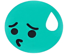 a blue circle with a sweaty face and a tear coming out of it