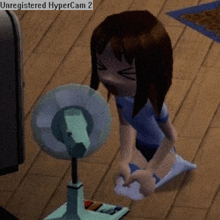 a cartoon girl sitting in front of a fan with the words unregistered hypercam 2 above her