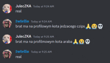 a screenshot of a conversation between juleczka and iwiello