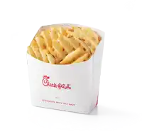 a container of chick-fil-a waffle fries sprinkled with sea salt