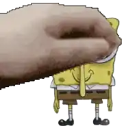 a pixel art of a hand touching a spongebob squarepants .