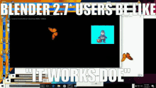 blender 2.7 users be like artworks doe is displayed on a computer screen