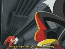 knuckles and shadow from sonic the hedgehog are fighting each other in a hallway .