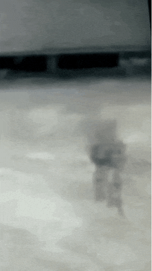 a blurred image of a person walking on a concrete floor .