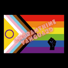 a rainbow flag with the words amaranthine vanguard written on it