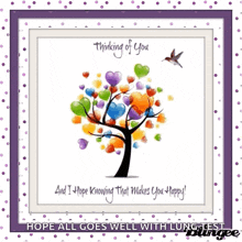 a thinking of you card with a tree made of hearts