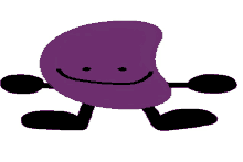 a purple bean with arms and legs and a smiling face