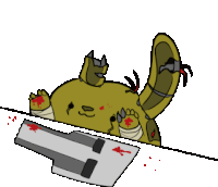 a cartoon drawing of a monster laying on the ground