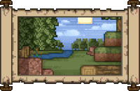 a pixel art of a river surrounded by trees