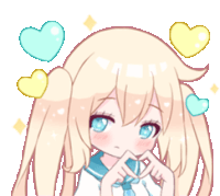 a pixel art of a girl making a heart shape with her hands