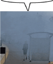 a woman in a hat is walking through a foggy area