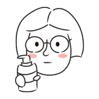 a drawing of a girl with glasses holding a bottle