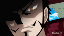 a close up of a cartoon character 's face with the words inshot in the corner