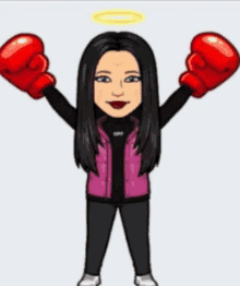 a cartoon of a woman wearing red boxing gloves and a halo on her head .