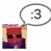 a picture of a minecraft character with sunglasses and a speech bubble with the number 3 on it .