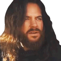 a man with long hair and a beard makes a funny face