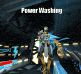 a video game screen says power washing on the bottom