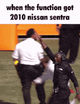 a meme shows a football coach giving a high five to a player