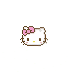 a pixel art drawing of a hello kitty head with a pink bow .