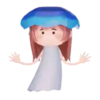 a cartoon character wearing a blue umbrella and a white dress