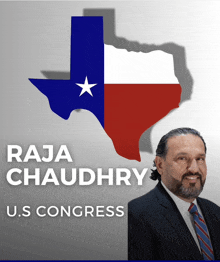 a man in a suit and tie stands in front of a texas flag