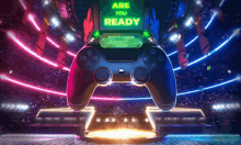 a video game controller with a sign that says are you ready behind it