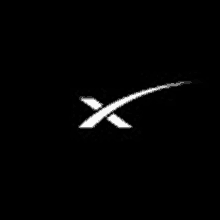 a white x on a black background that looks like a rocket flying through the air .