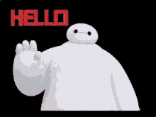 a big hero 6 character says hello with his hand