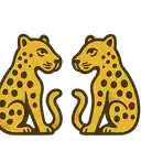 two cheetahs are sitting next to each other and looking at each other .