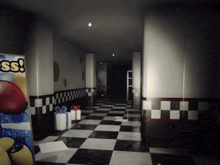 a hallway with a sign on the wall that says ss