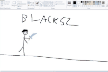 a drawing of a stick figure holding a sword with the word blacksz written above it