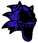 a cartoon drawing of a sonic the hedgehog with a huge mouth and red eyes .