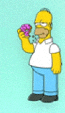 homer simpson from the simpsons is holding a donut in his hand