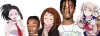 a group of anime characters are standing next to each other and one of them is wearing a shirt that says ' supreme '